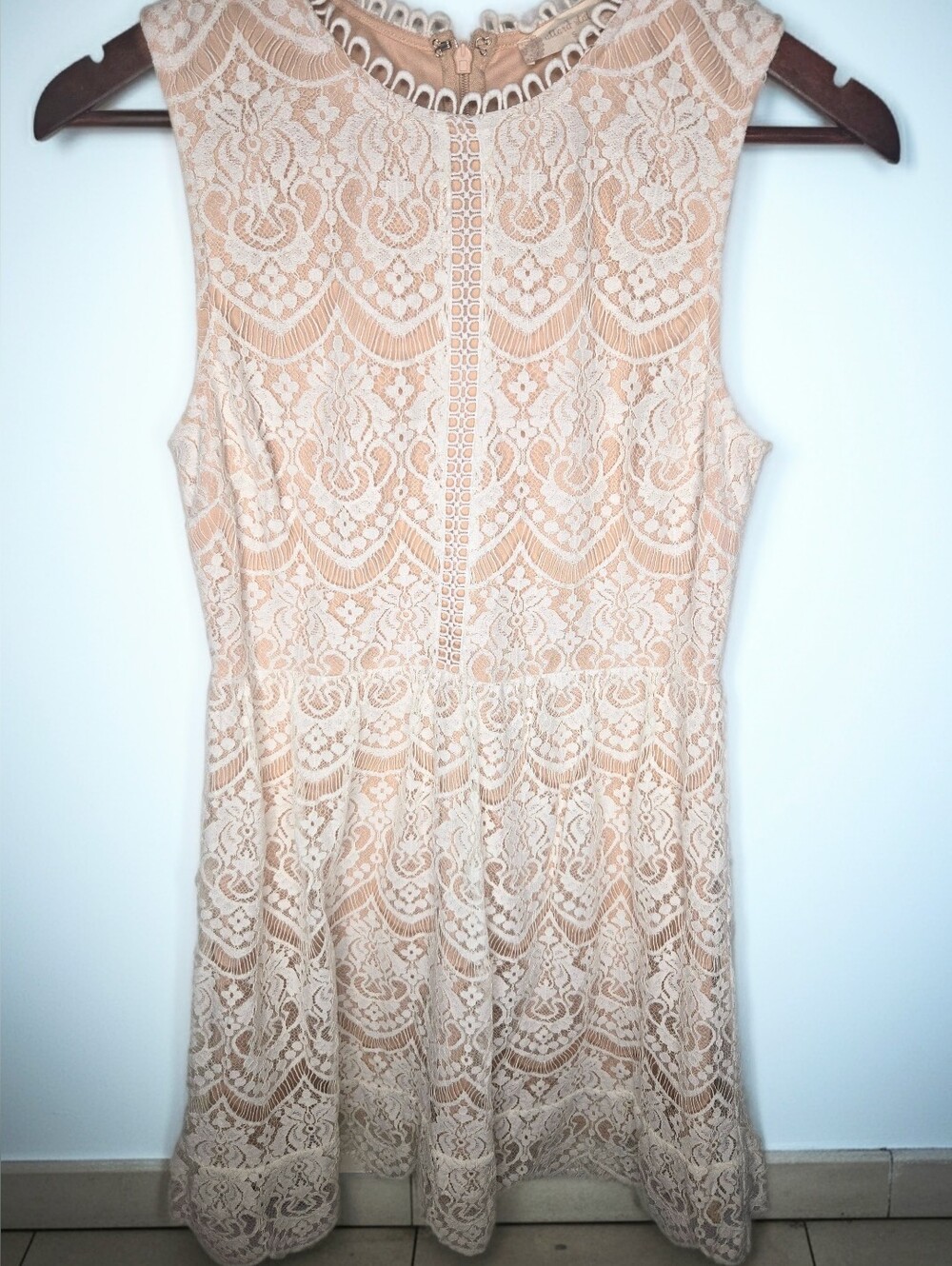 Altar'd State White Lace Sleeveless Mini Dress Nude Lining Fit & Flare Size S
